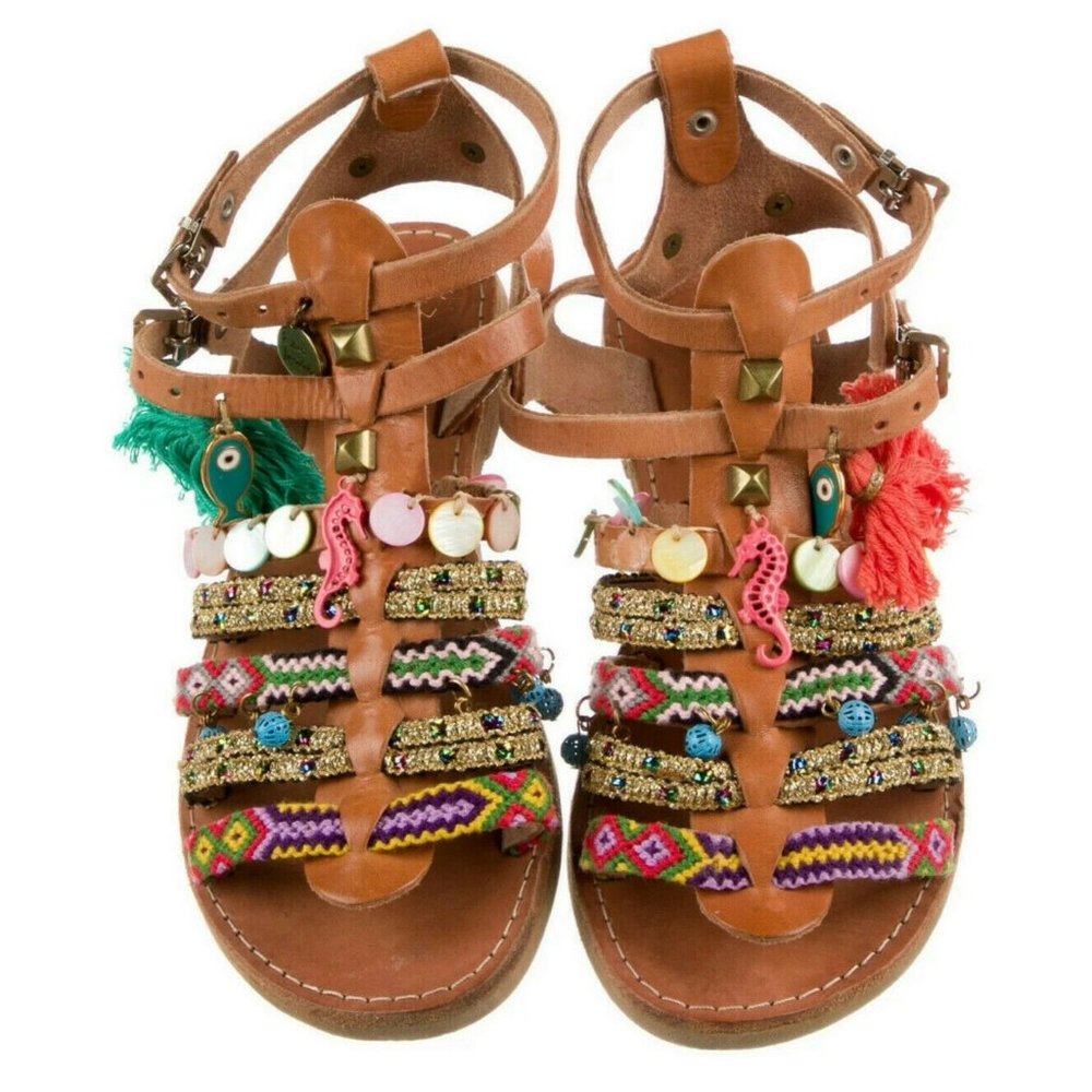 Elina Linardaki Saltwater Gladiator Leather Sandals, US Women's Size 6